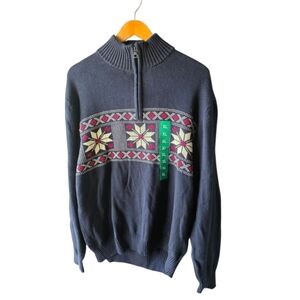 Weatherproof Men's Navy Fair Isle Pullover 1/4 Zip Sweater with Nordic Pattern